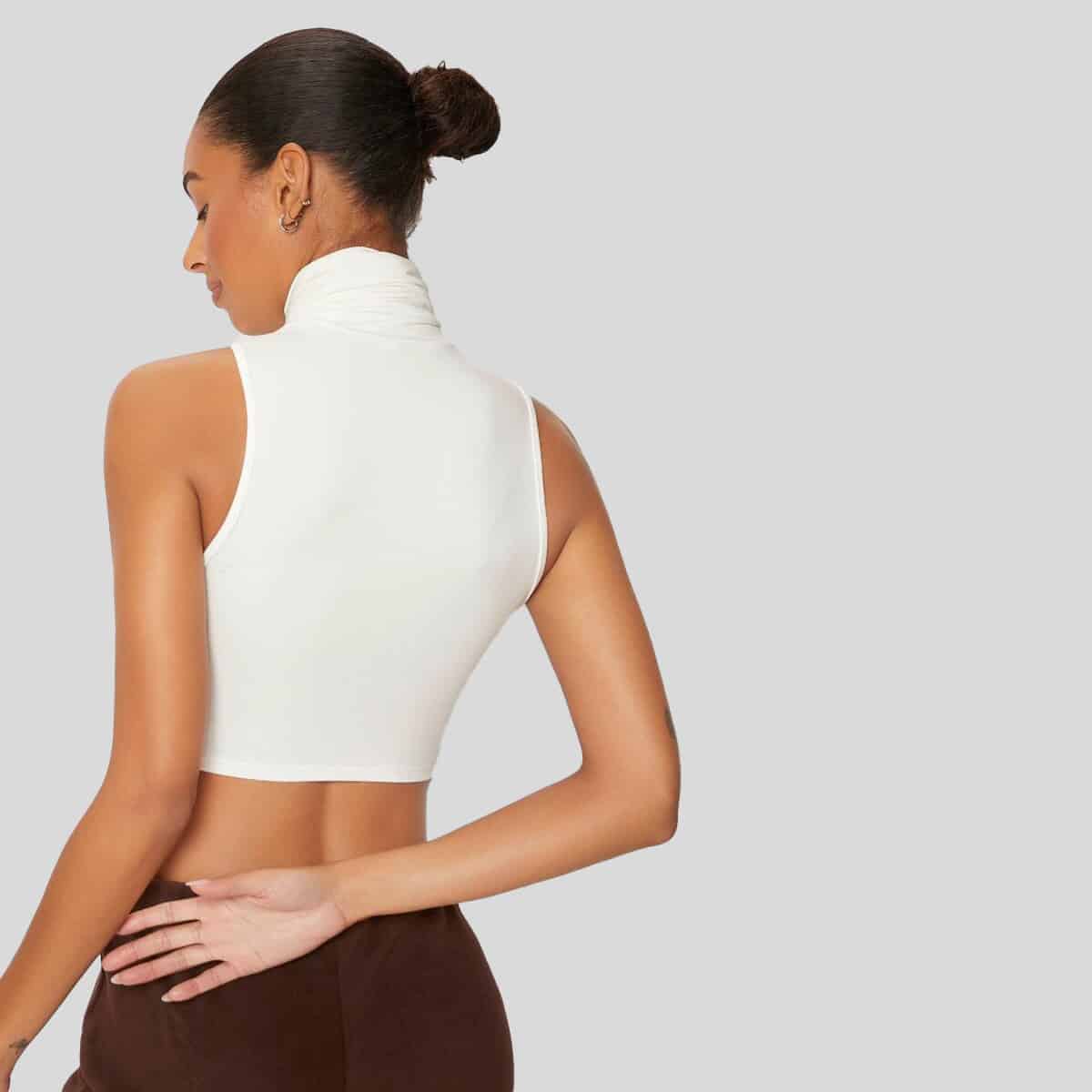 White High Neck Crop Halter Top-RCT060