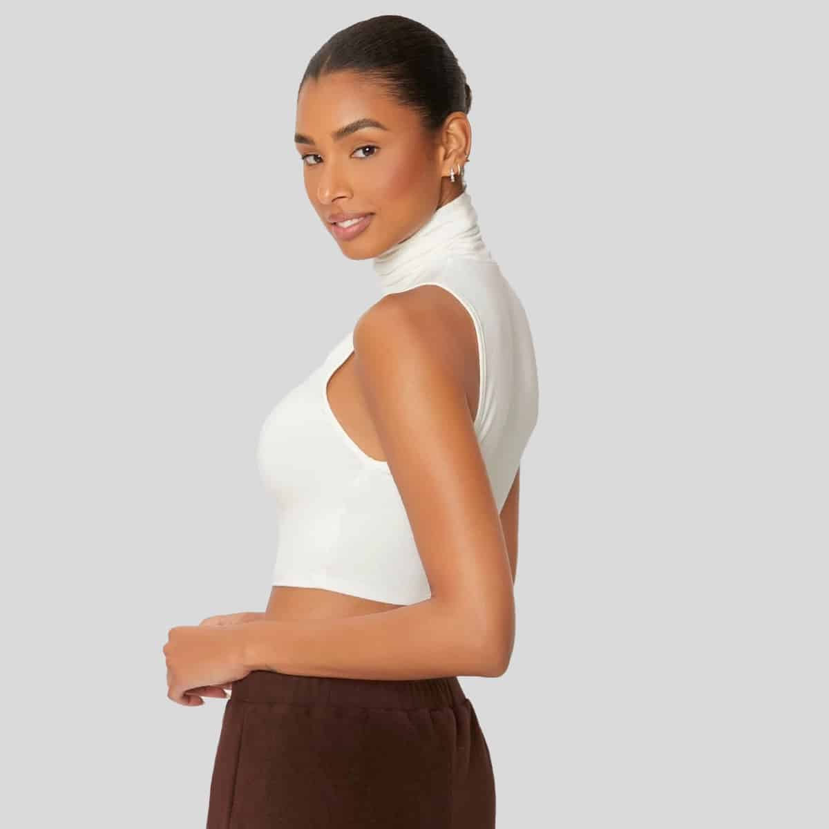 White High Neck Crop Halter Top-RCT060
