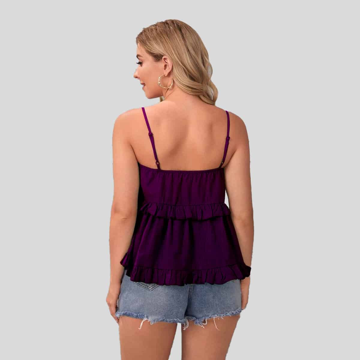Purple Layered Ruffle Hem Cami Top-RCT061