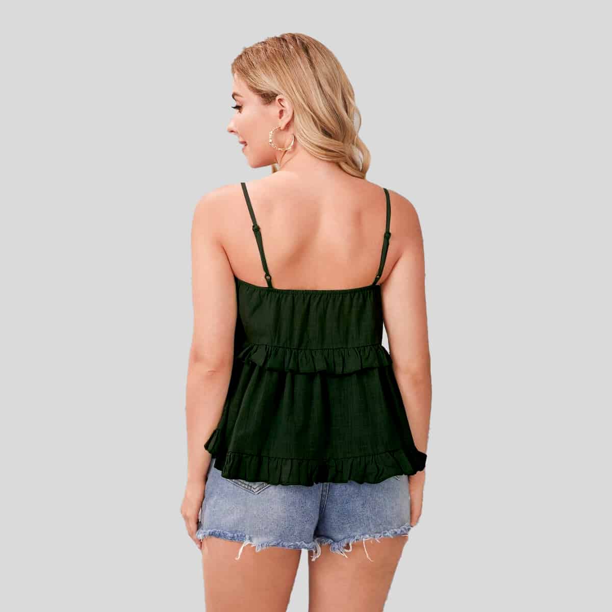 Black Layered Ruffle Hem Cami Top-RCT062