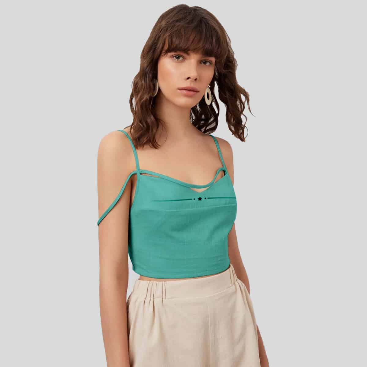 Teal Blue Strappy Cami Top-RCT063