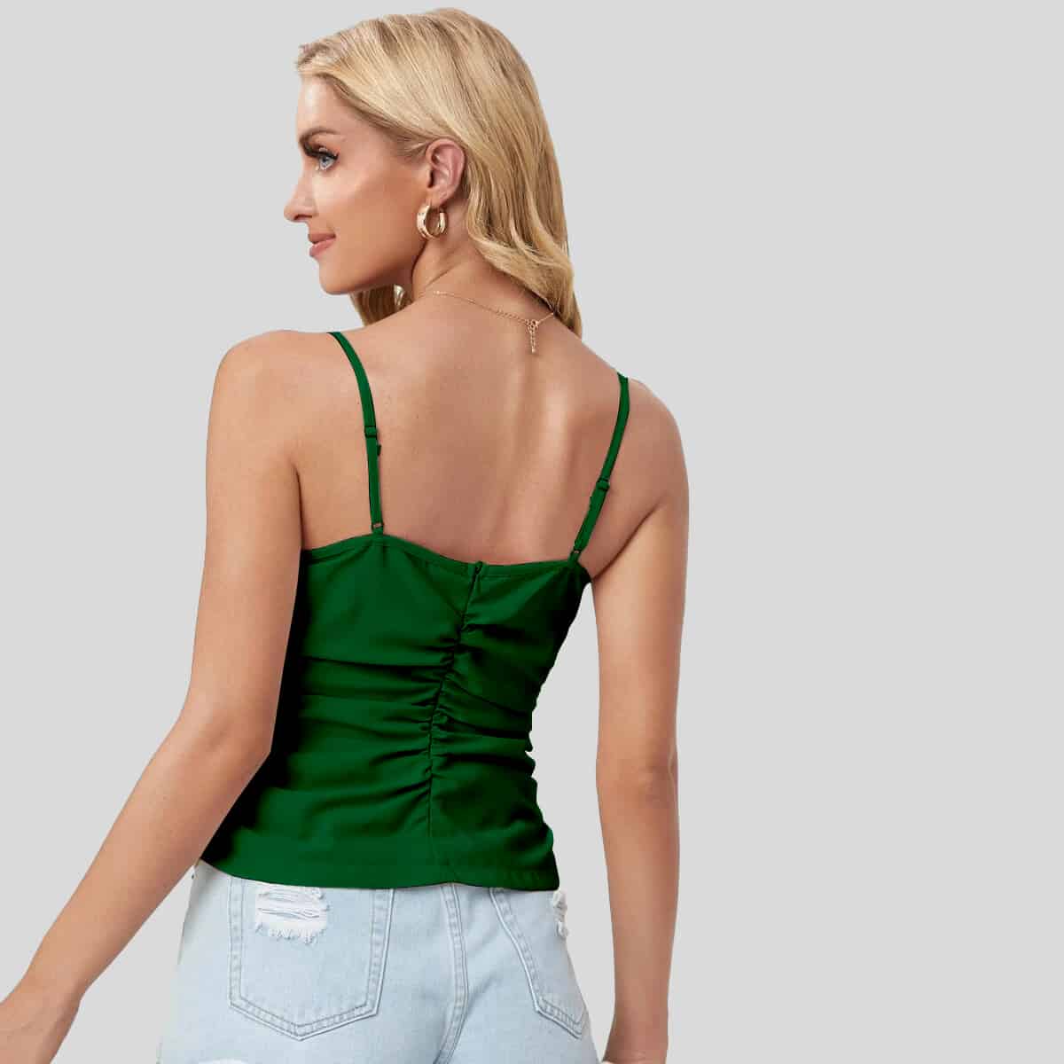 Pine Green Rucked Front Cami Top-RCT065
