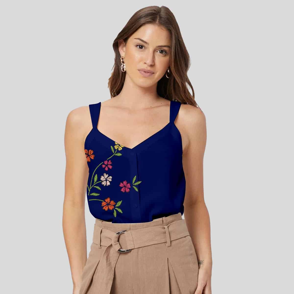 Navy Blue Sleeveless Top-RCT071
