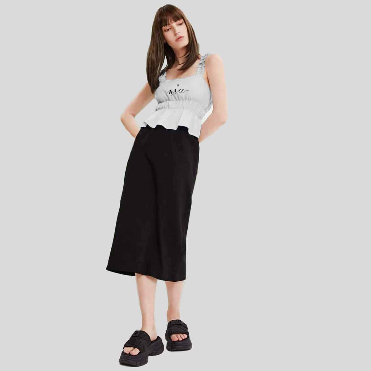 White Lettuce Trim Ruffle Hem Cami Top-RCT072