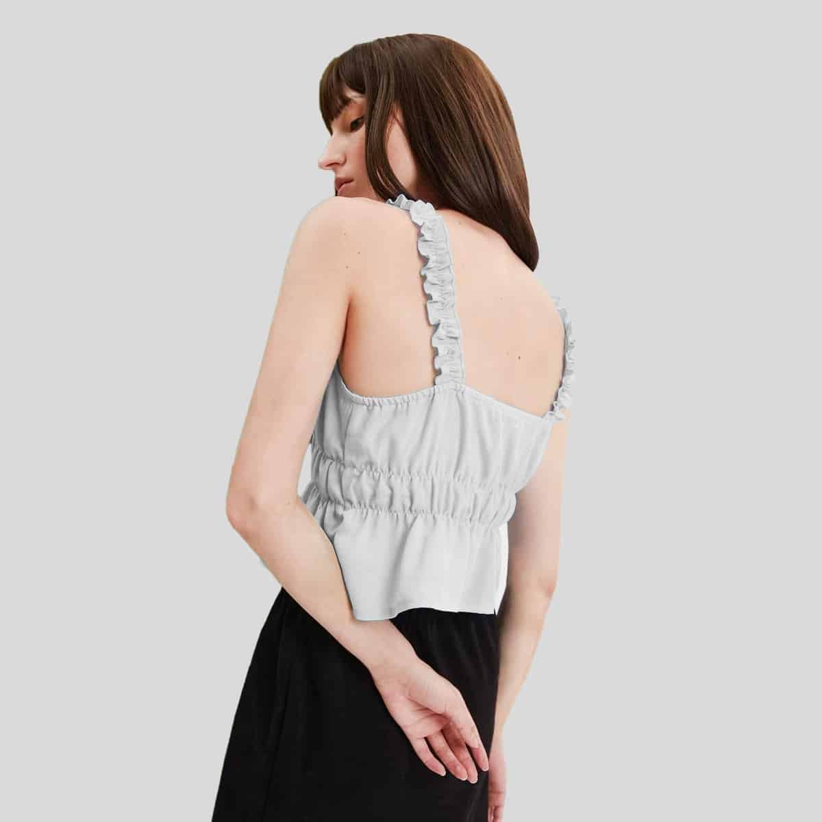 White Lettuce Trim Ruffle Hem Cami Top-RCT072