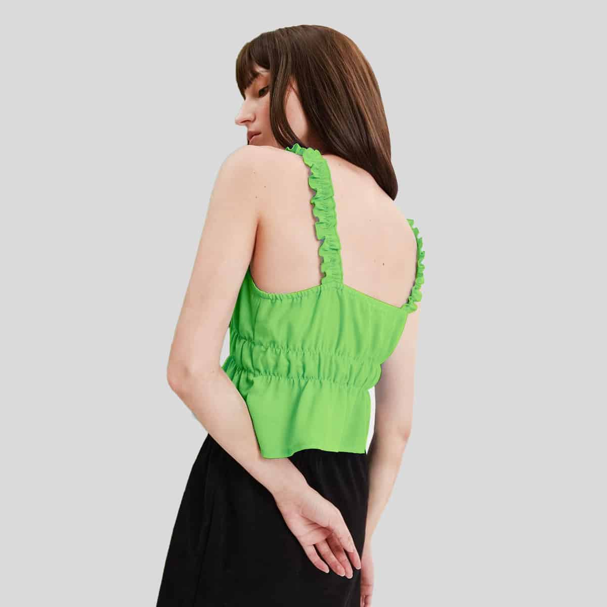 Green Lettuce Trim Ruffle Hem Cami Top-RCT073