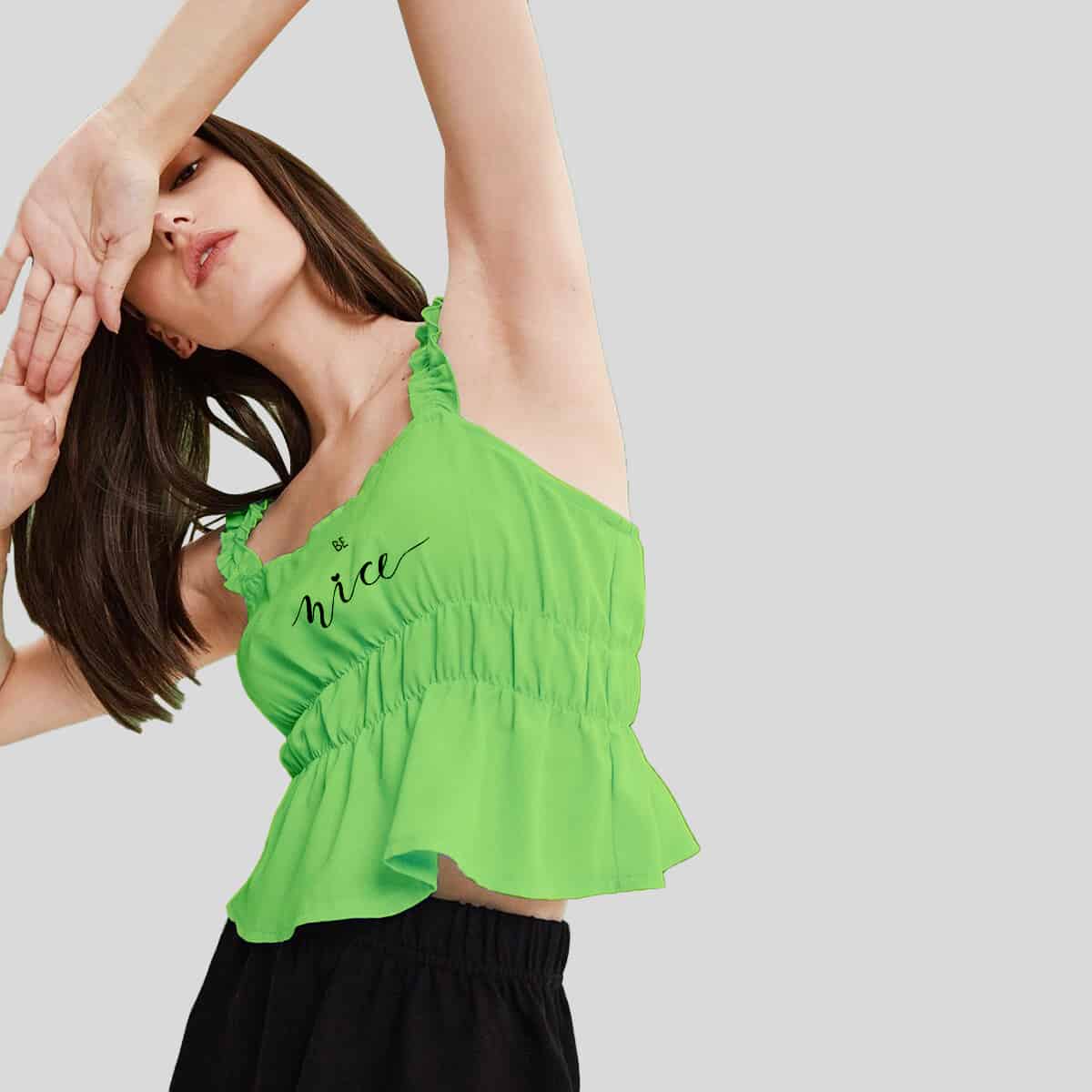 Green Lettuce Trim Ruffle Hem Cami Top-RCT073