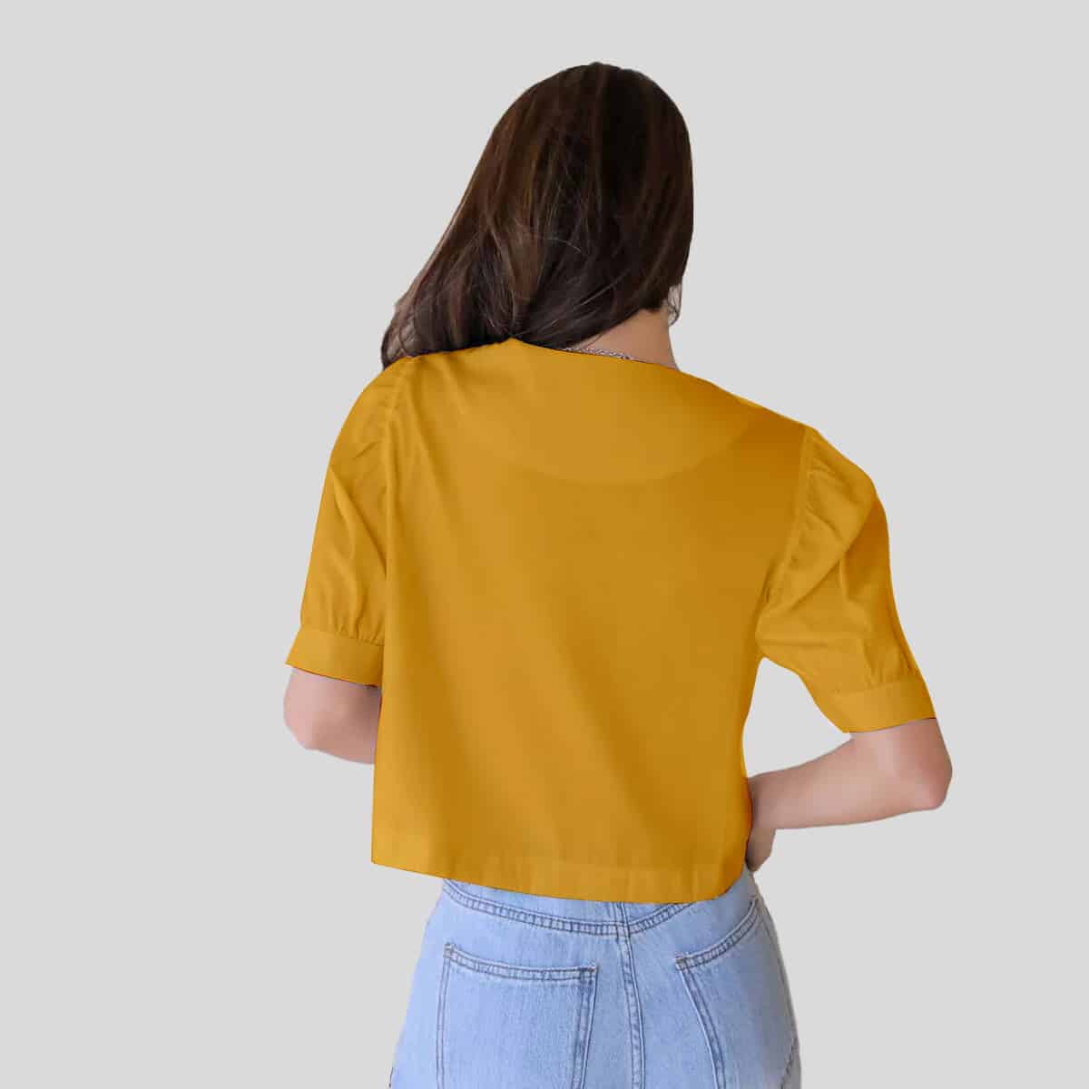 Beer Yellow Puff Sleeve Crop Blouse-RCT076