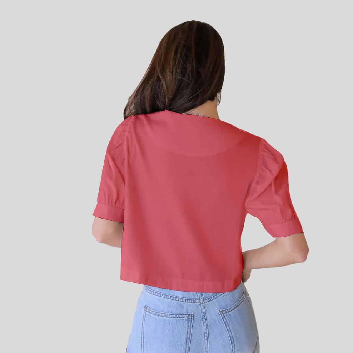 Peach Puff Sleeve Crop Blouse-RCT077