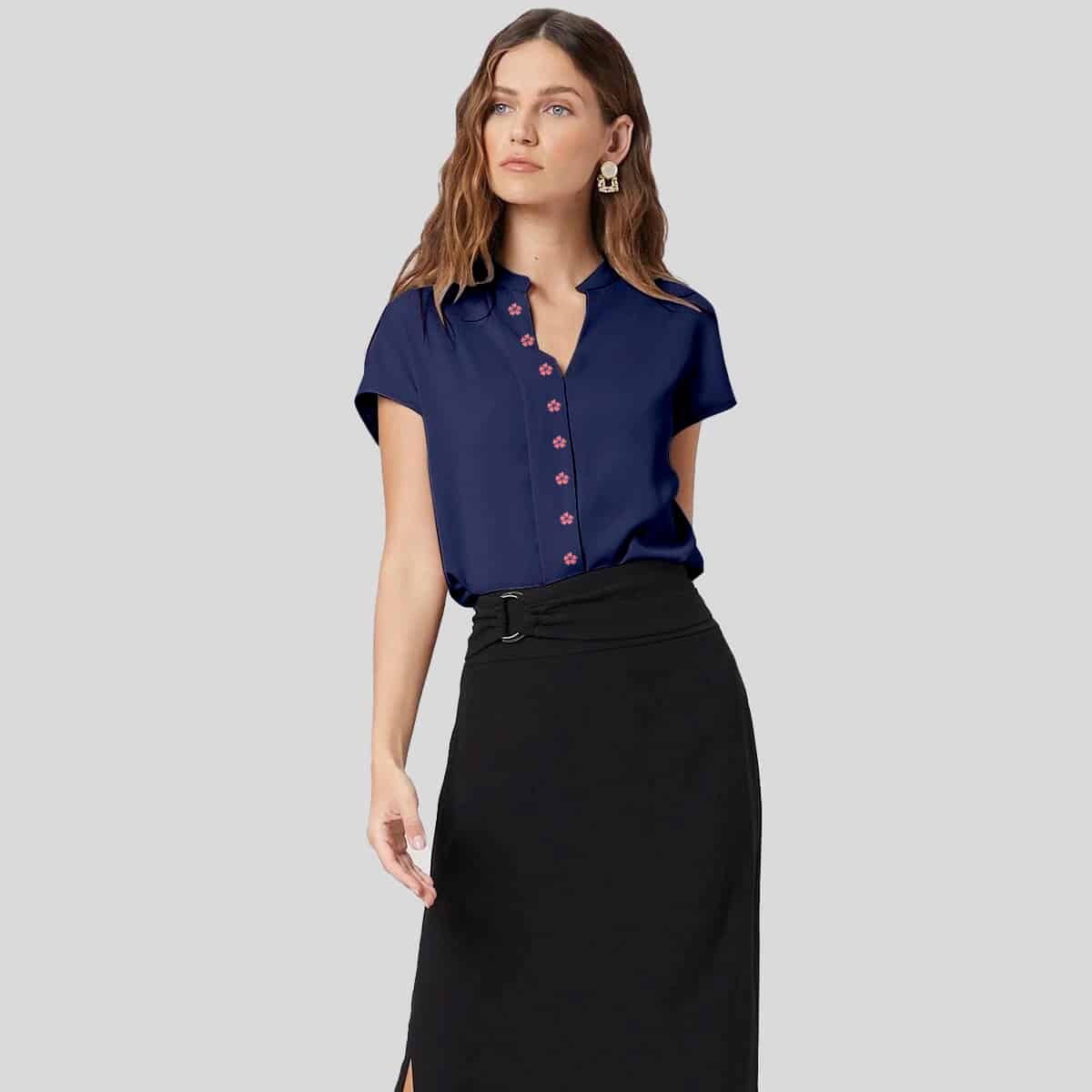 Dark Blue Straight Batwing Sleeve Top-RCT079