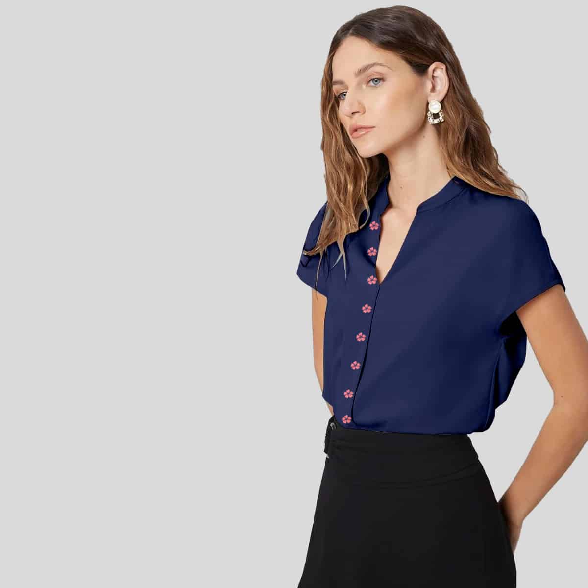 Dark Blue Straight Batwing Sleeve Top-RCT079