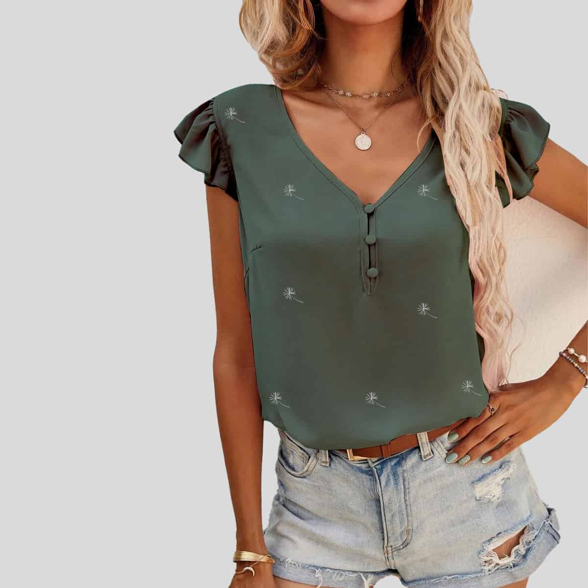 Grey Ruffle Cuff Blouse-RCT090