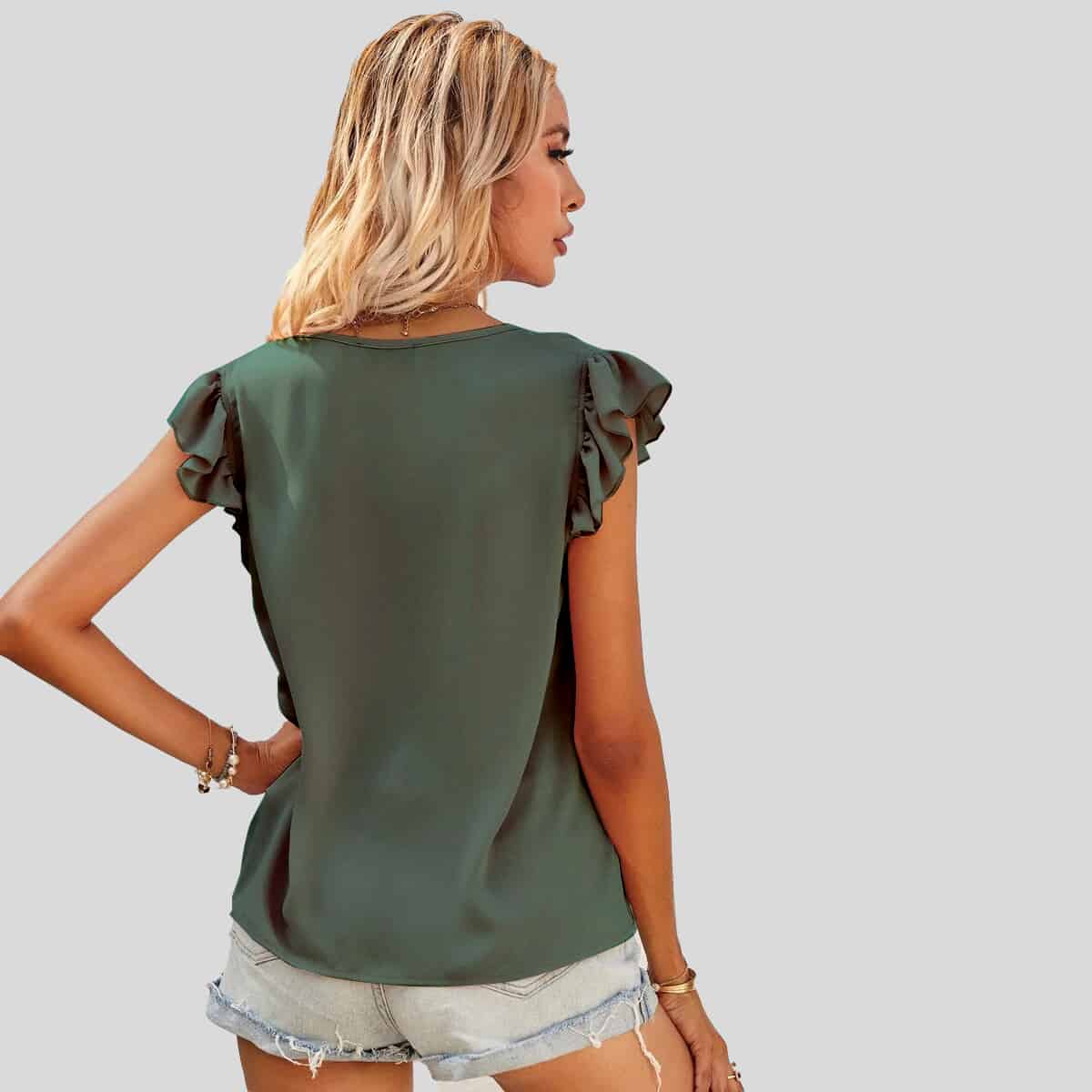 Grey Ruffle Cuff Blouse-RCT090