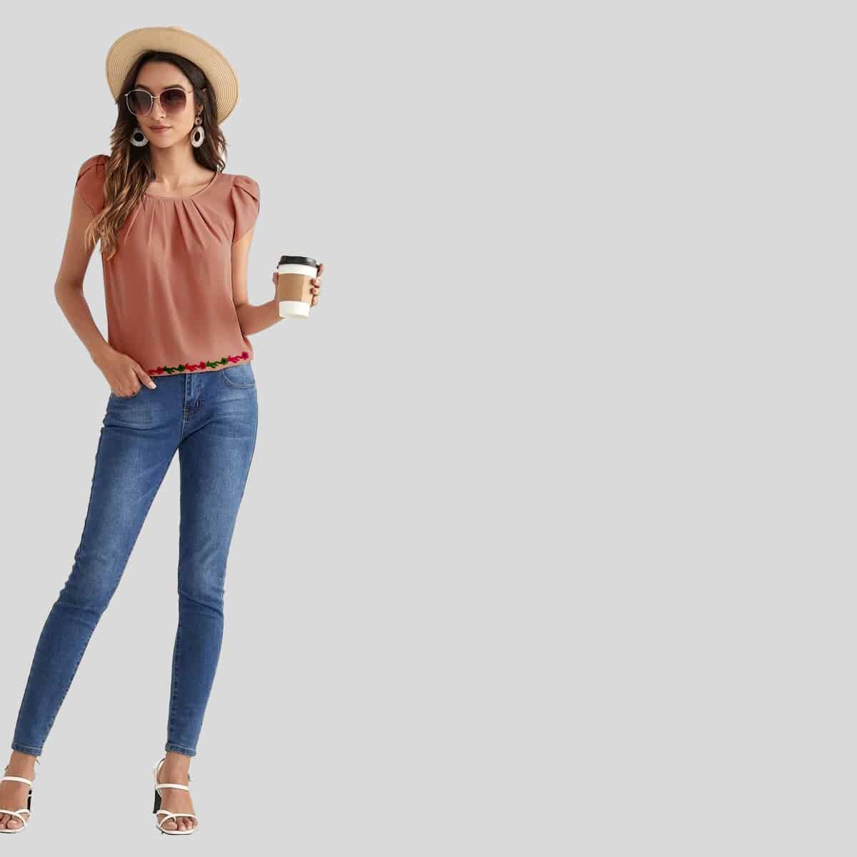 Constant Coral Petal Sleeve Fold Pleated Top-RCT094