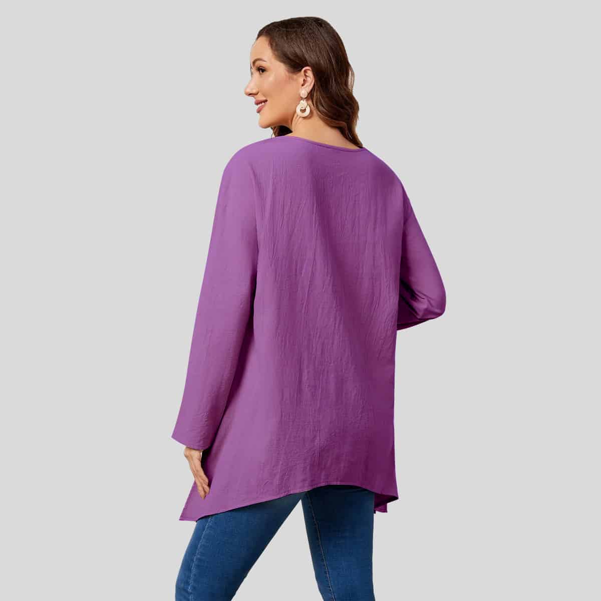 Double Pocket Drop Shoulder Asymmetrical Hem Top-RCT102