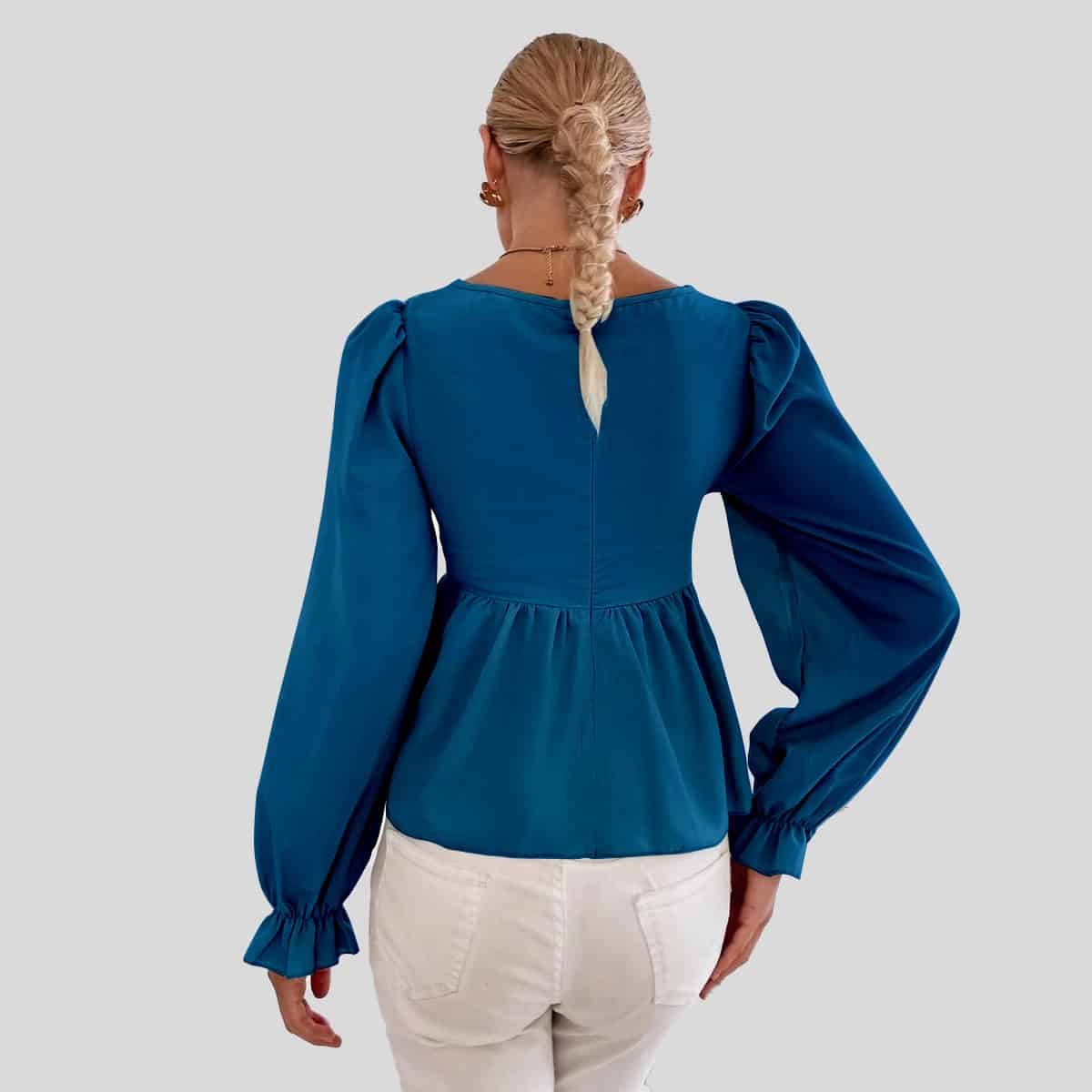 Blue Bell Sleeve Ruffle Hem Peplum Top-RCT107
