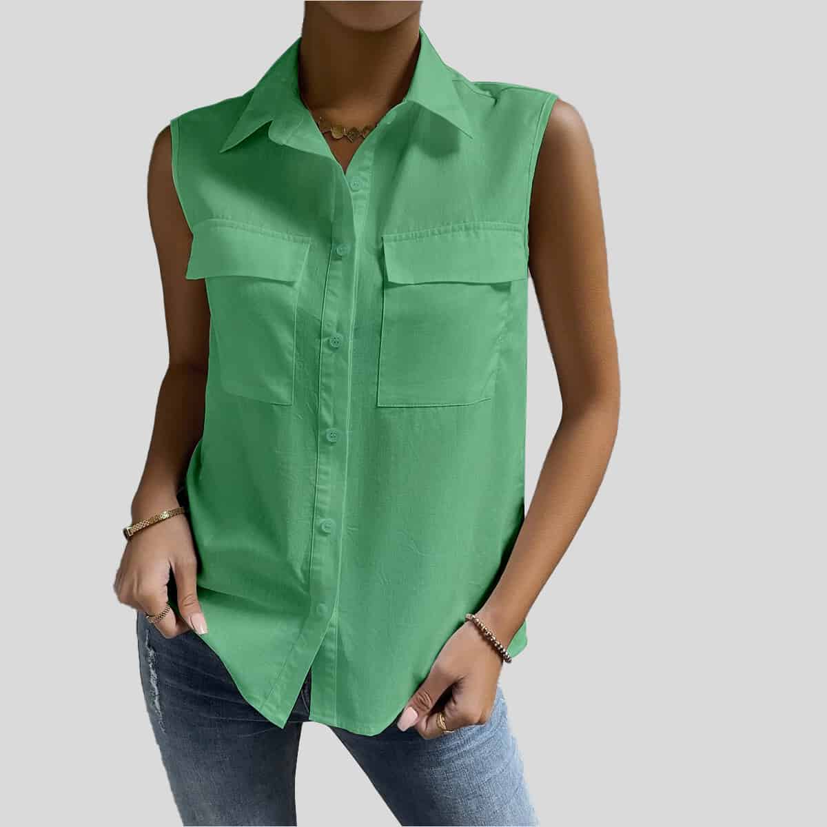 Flap Pocket Sleeveless Top-RCT110