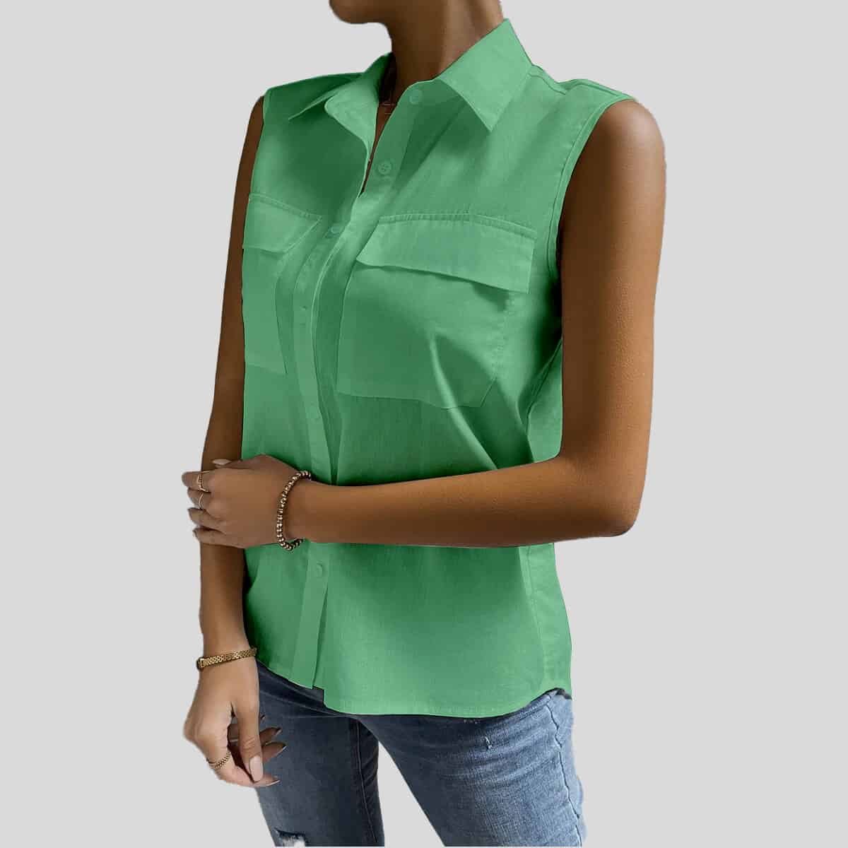 Flap Pocket Sleeveless Top-RCT110