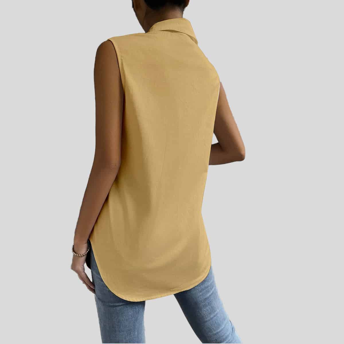 Cream Flap Pocket Sleeveless Top-RCT111