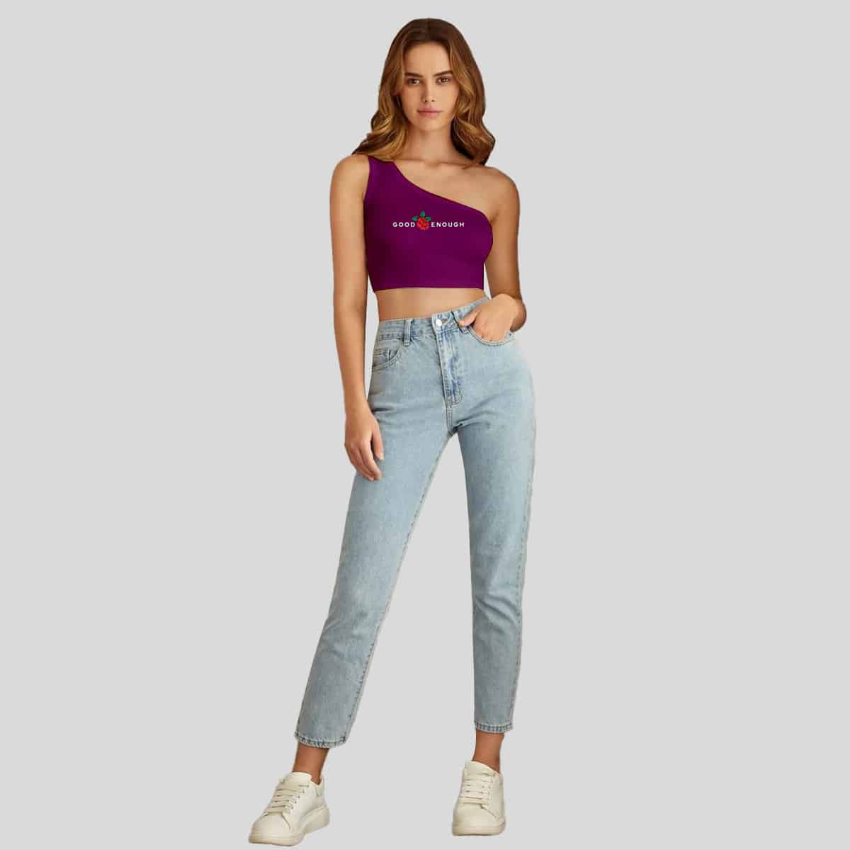 Purple One Shoulder Crop Top-RCT119