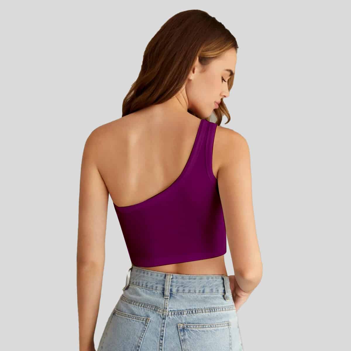 Purple One Shoulder Crop Top-RCT119