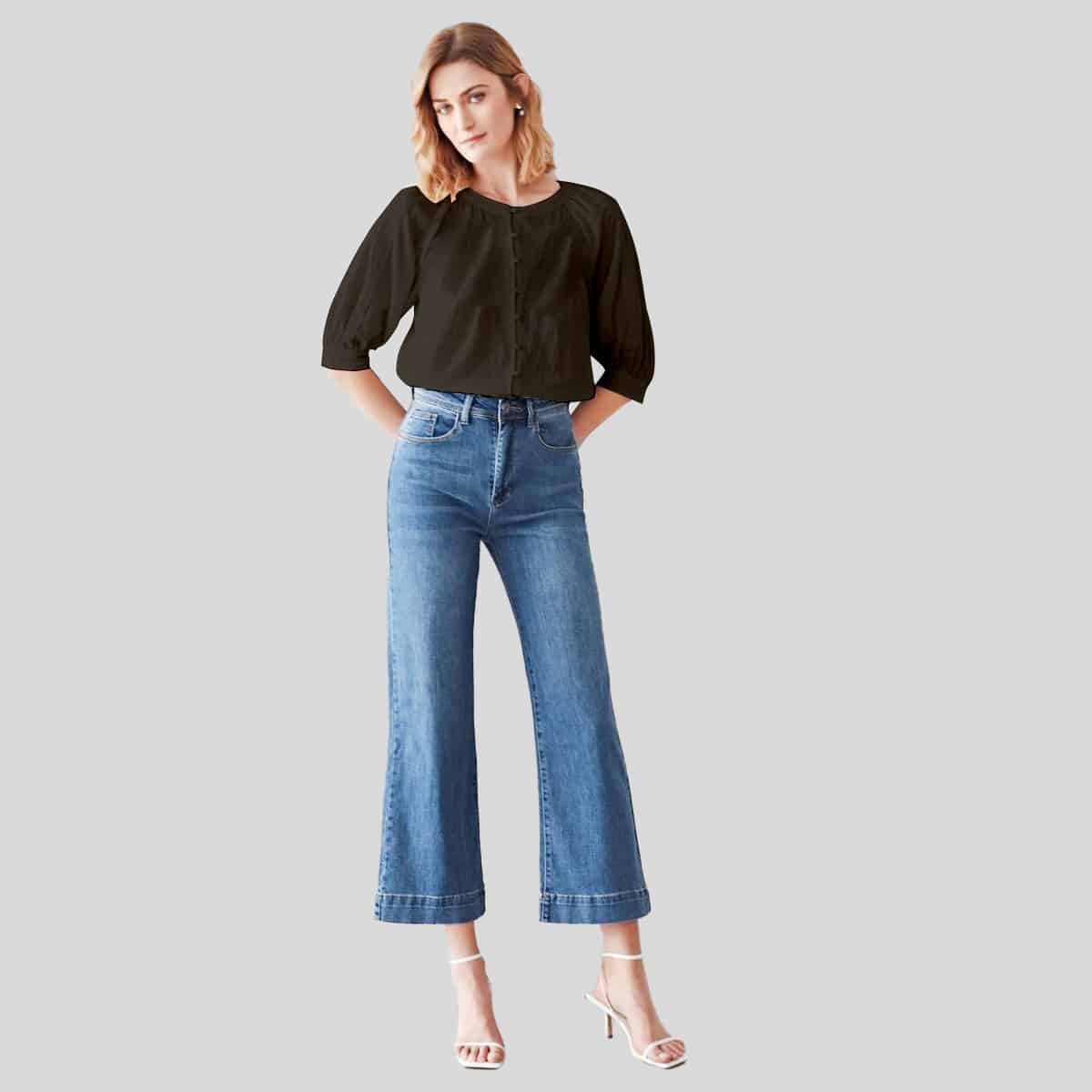 Black Balloon Sleeve Top-RCT124