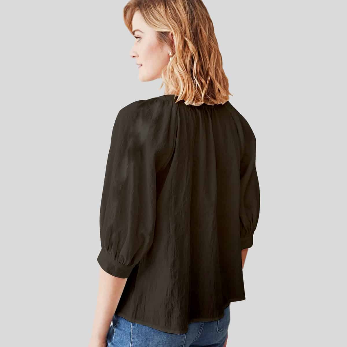 Black Balloon Sleeve Top-RCT124