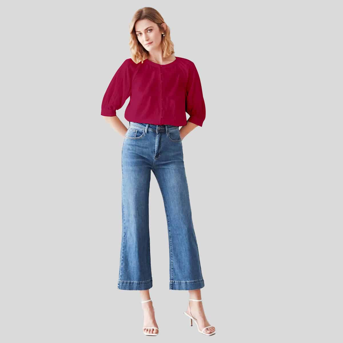 Magenta Balloon Sleeve Top-RCT125