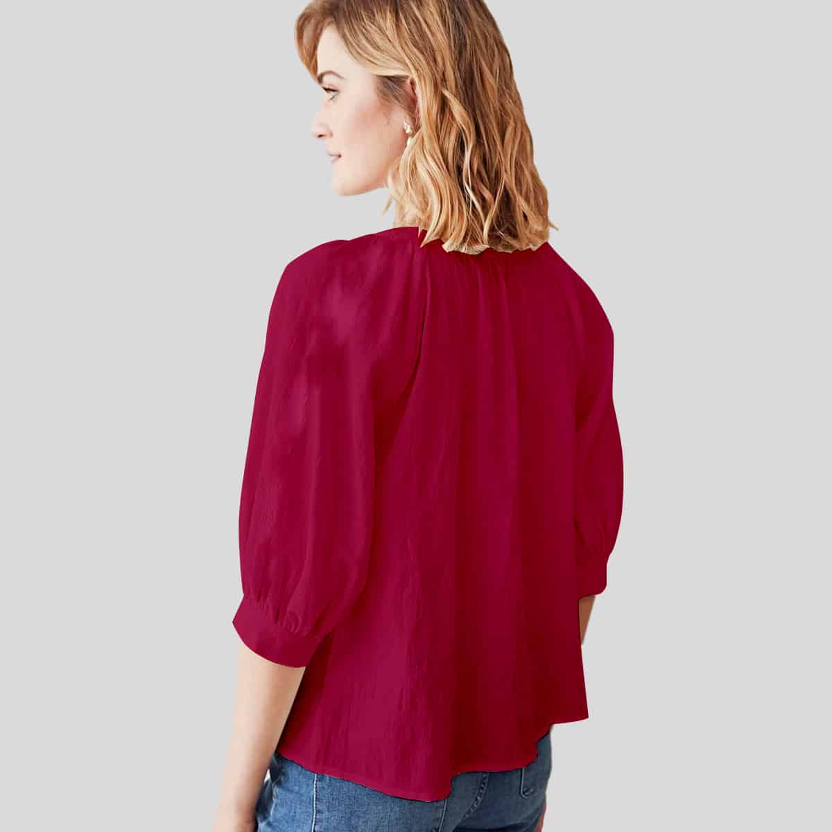 Magenta Balloon Sleeve Top-RCT125
