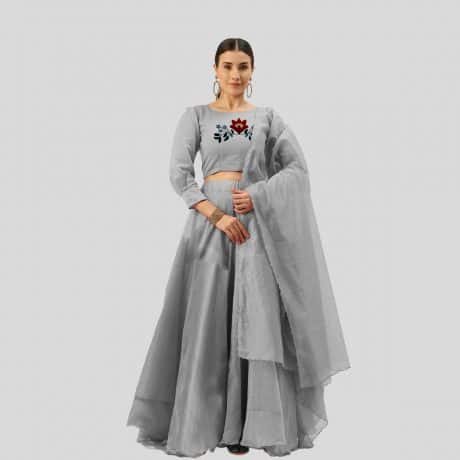 Grey Chanderi Silk Trendy Designer Lehenga Choli for Ceremonial-REL001