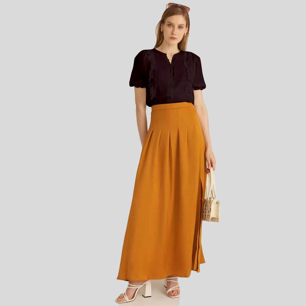 Black Puff Sleeve Ruffle Trim-RET088A
