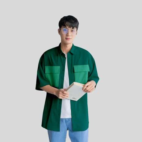 Men Drop Shoulder Flap Pocket Shirt-RRBMS031