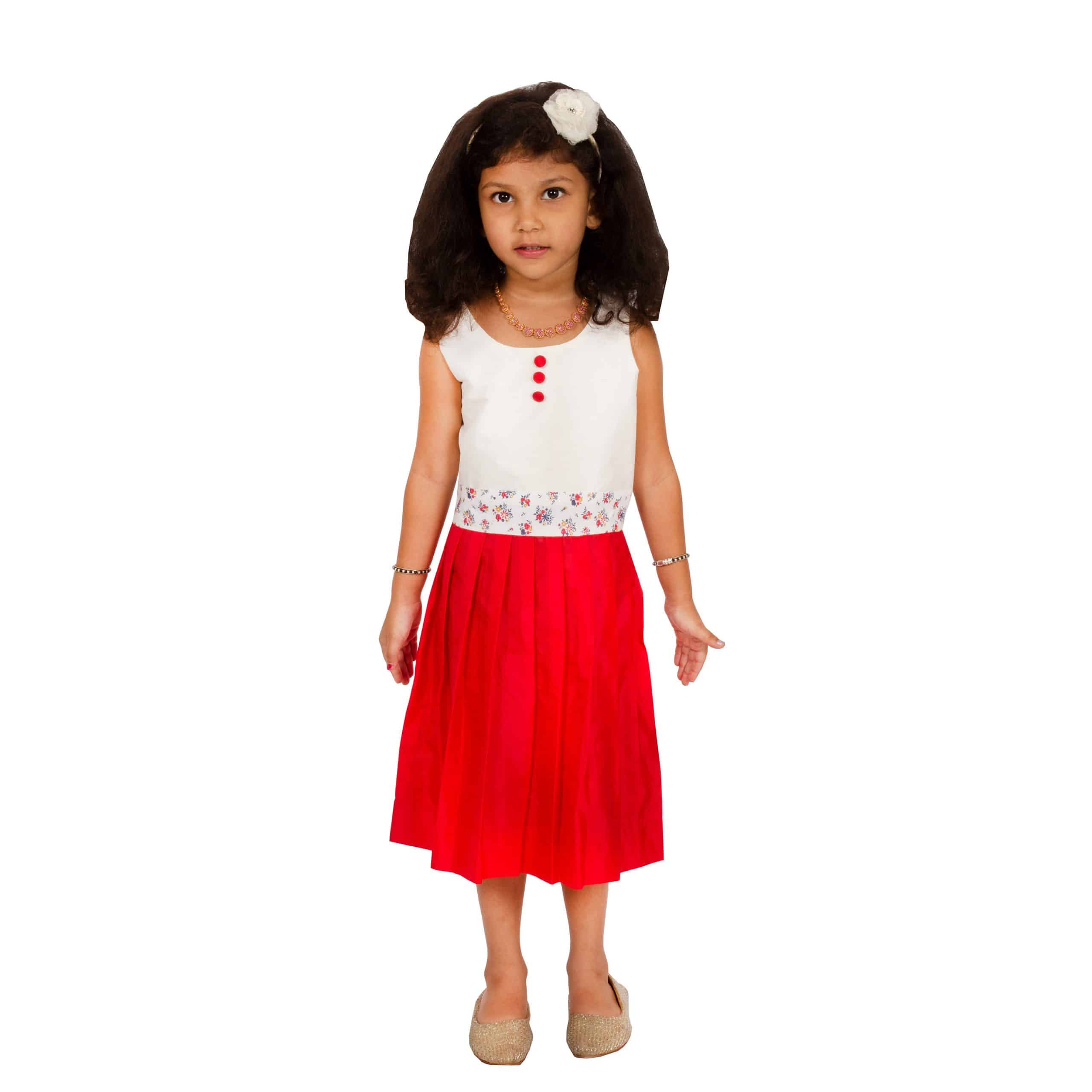 Girls Above Knee Casual Dress  (White, Sleeveless) - RKFCW-296-1-2