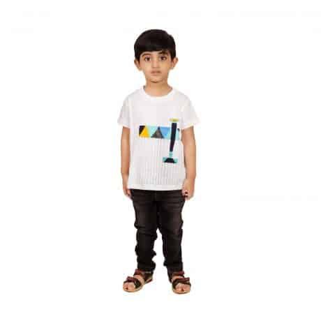 Boys Embroidered Cotton Blend T Shirt (White, Pack of 1) - RKFC62