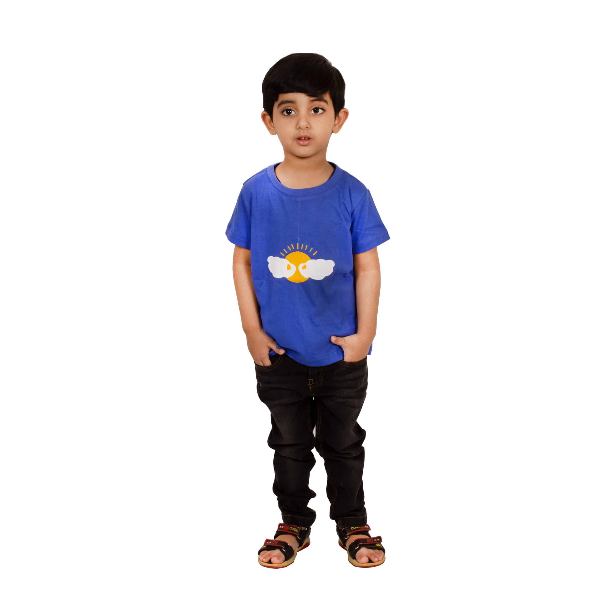 Boys Printed Cotton Blend T Shirt  (Blue, Pack of 1) - RKFC70