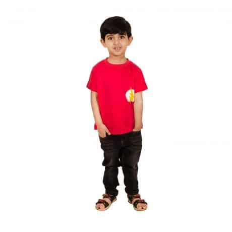 Boys Printed Cotton Blend T Shirt (Red, Pack of 1) - RKFC71