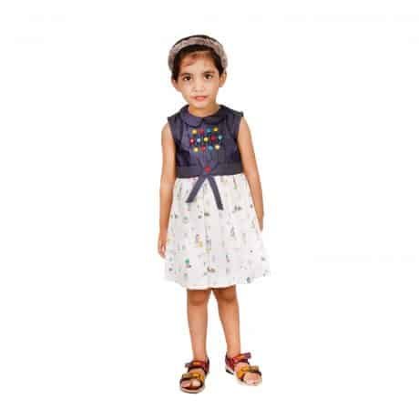 Girls Above Knee Casual Dress  (White, Sleeveless) - RKFCW-297-1-2