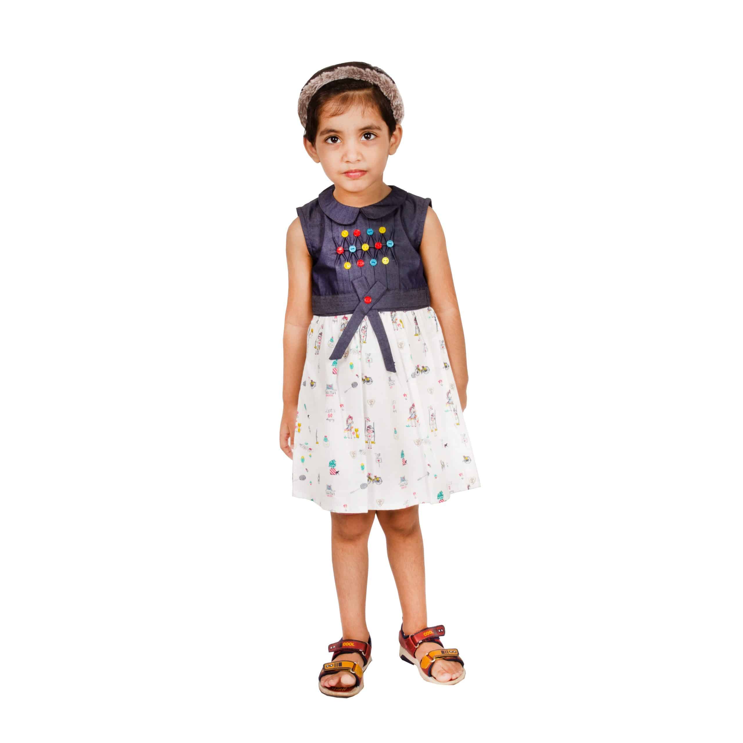 Girls Above Knee Casual Dress  (White, Sleeveless) - RKFCW-297-1-2