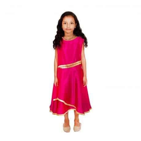 Girls Below Knee Casual Dress (Pink, Sleeveless) - RKFCW47