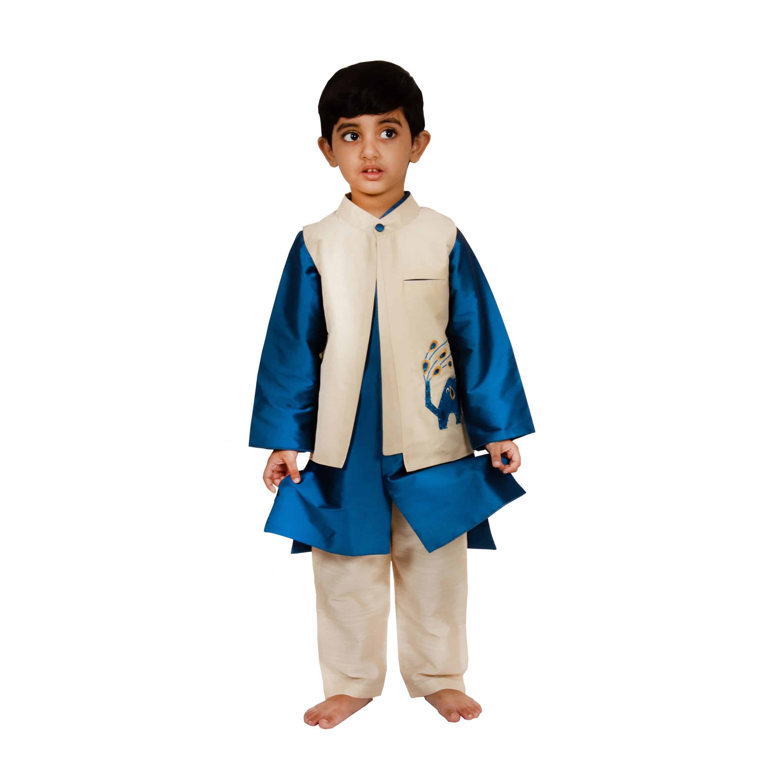 Boys Festive & Party Shirt, Waistcoat and Pant Set  (Blue Pack of 1) - RKFCW71-4-5