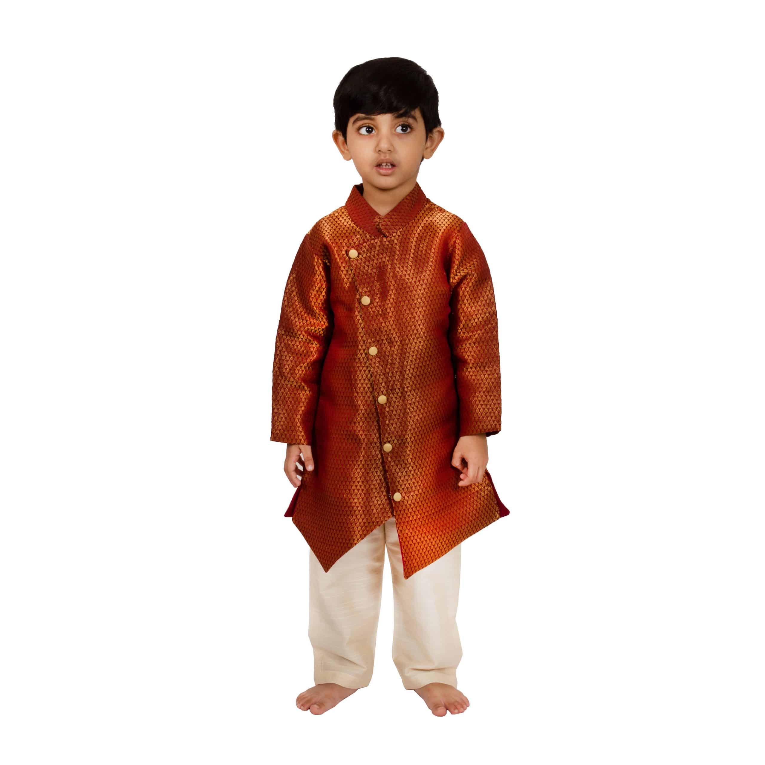 Boys Festive & Party Kurta & Waistcoat Set  (Brown Pack of 1) - RKFCW72-1-2