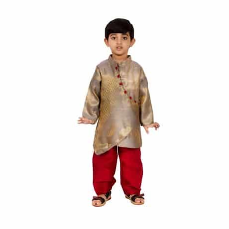 Boys Festive & Party Kurta & Waistcoat Set  (Grey Pack of 1) - RKFCW73-1-2