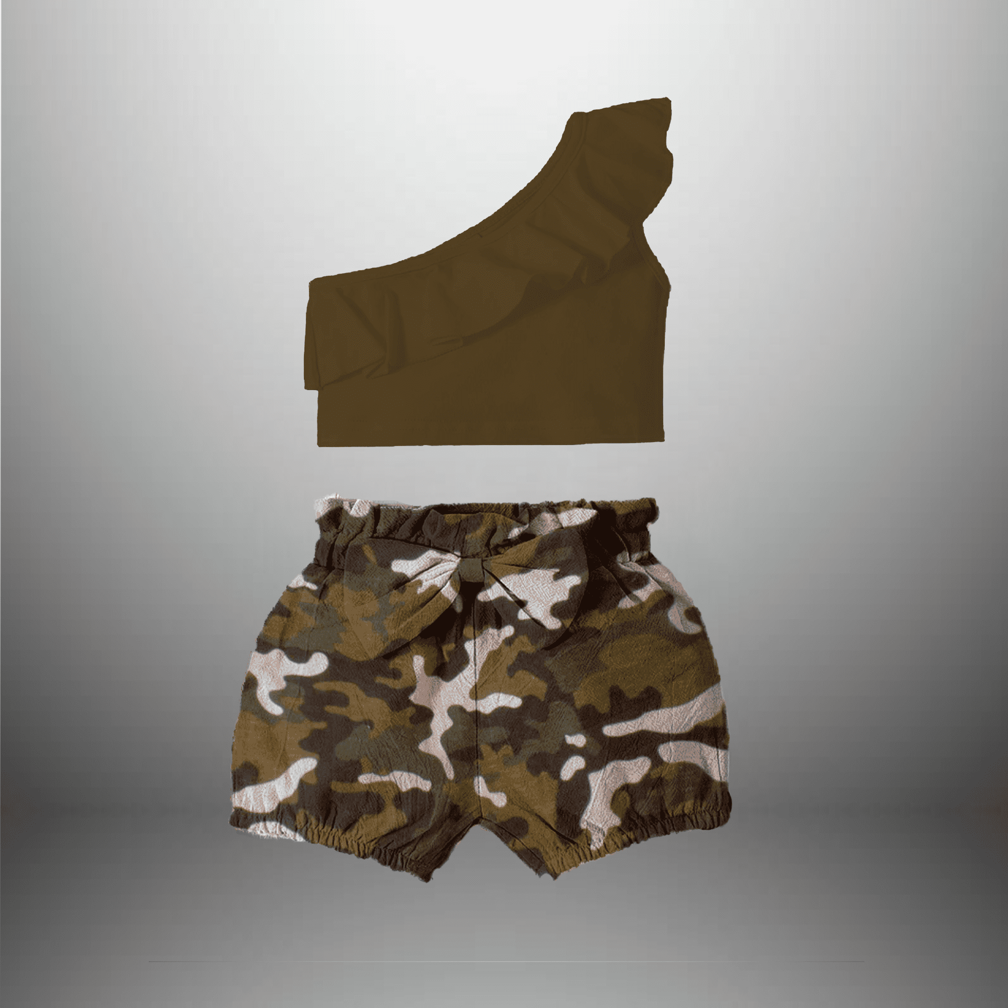 Kid Girl One Shoulder Top and Camouflage Short Set-RKFCW383