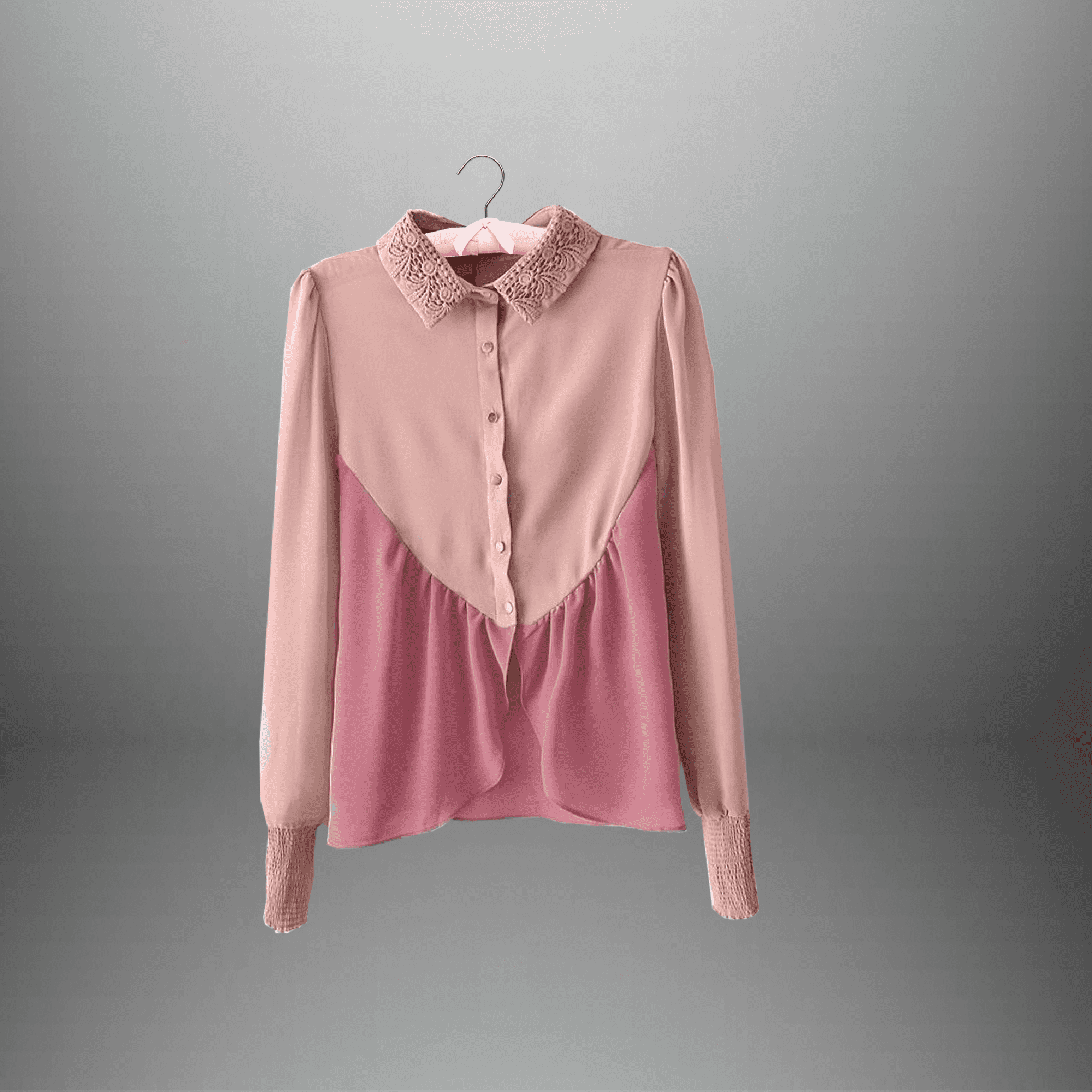 Women's Lace Collar Top with Sleeve Shirred Cuff-RET100