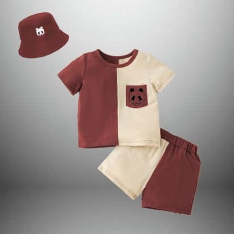 Boy's 2 piece set a patch pocket T-shirt and shorts with a free hat-RKFCW393