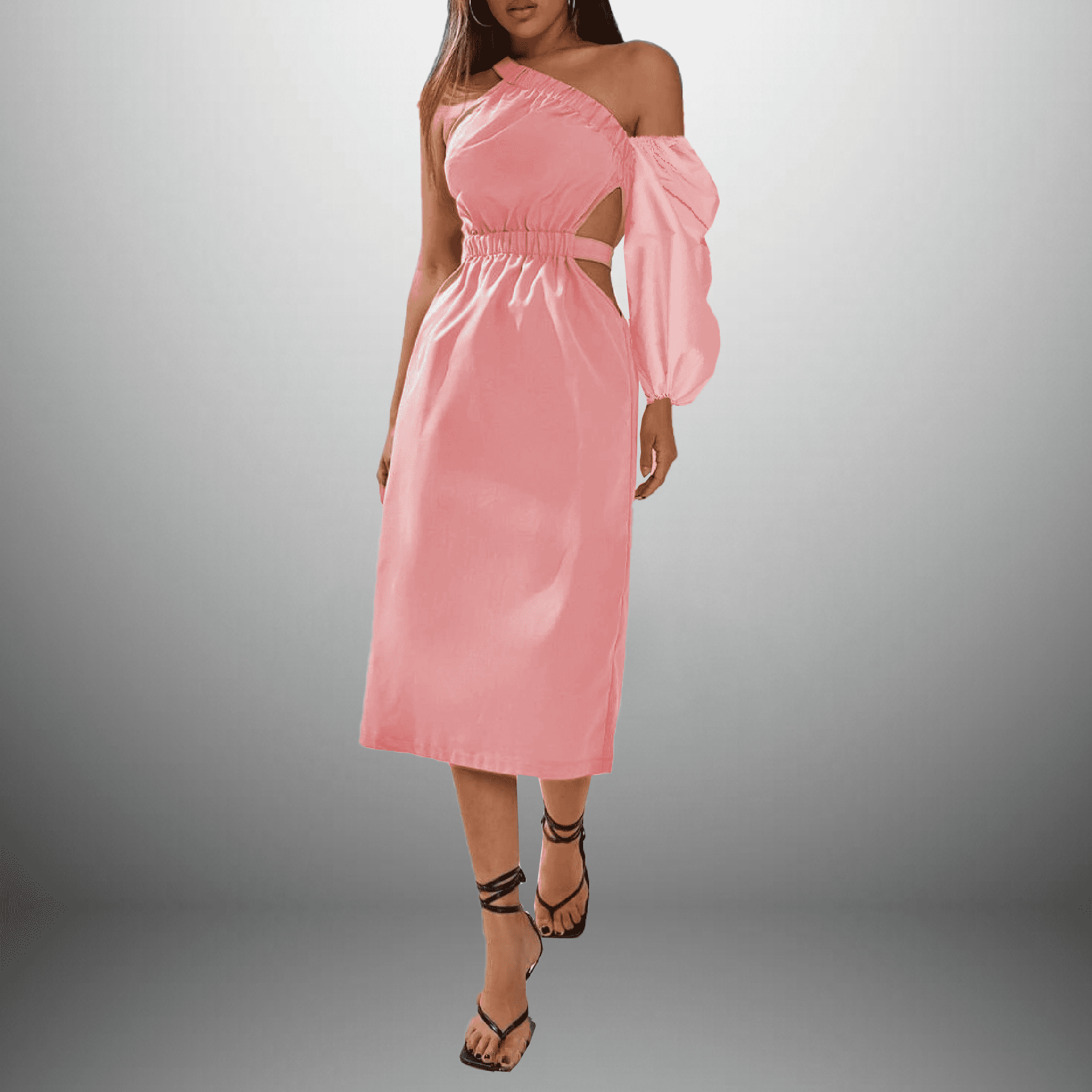 Women's Midi Dress With Detachable Sleeve-RCD033