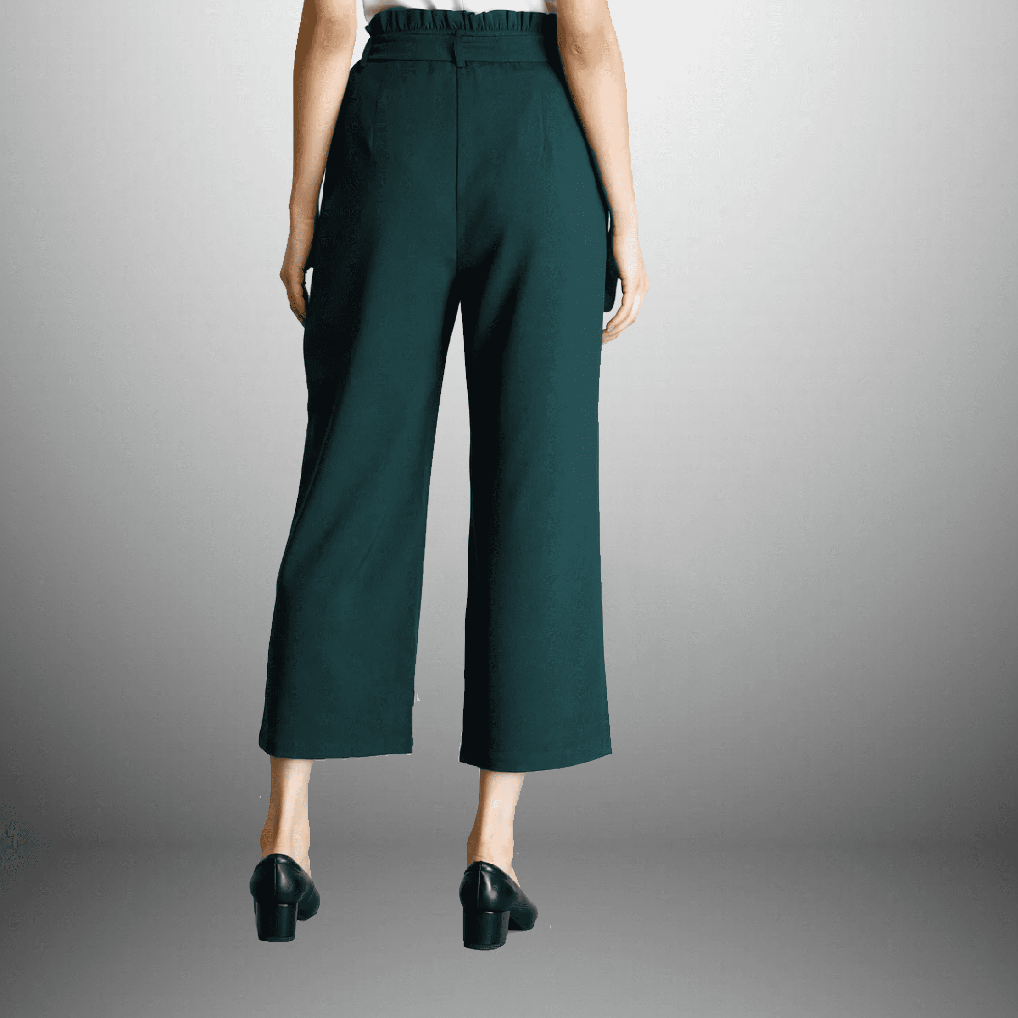 Women's Regular Fit Dark Teal Blue Trouser with a Fabric Belt-REP003