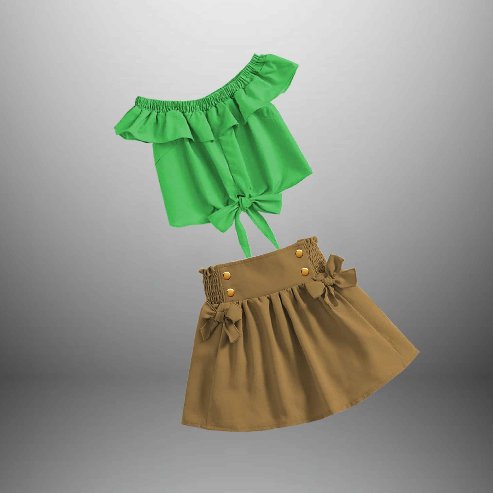 2 Piece set for girls off shoulder top with a skirt-RKFCW389