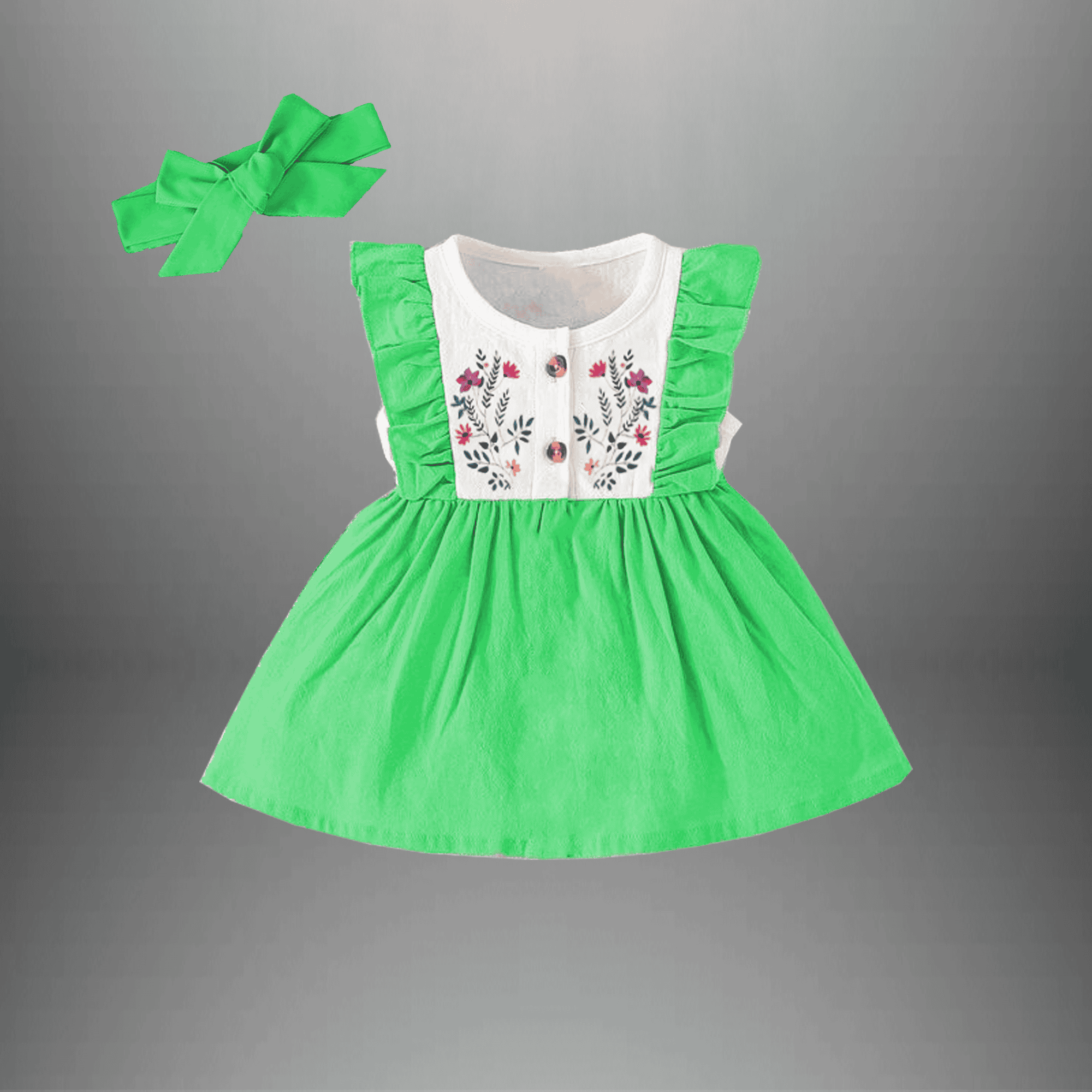 Girl's frilled dress with a floral motif design  with a free hairband-RKFCW407