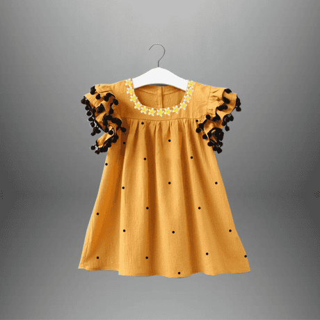 Girl's polka dotted dress with fluttered sleeves-RKFCW411